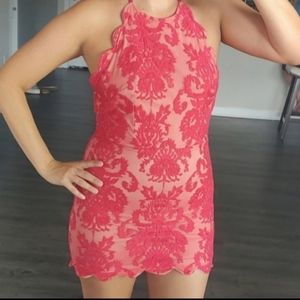 Red lace mini dress